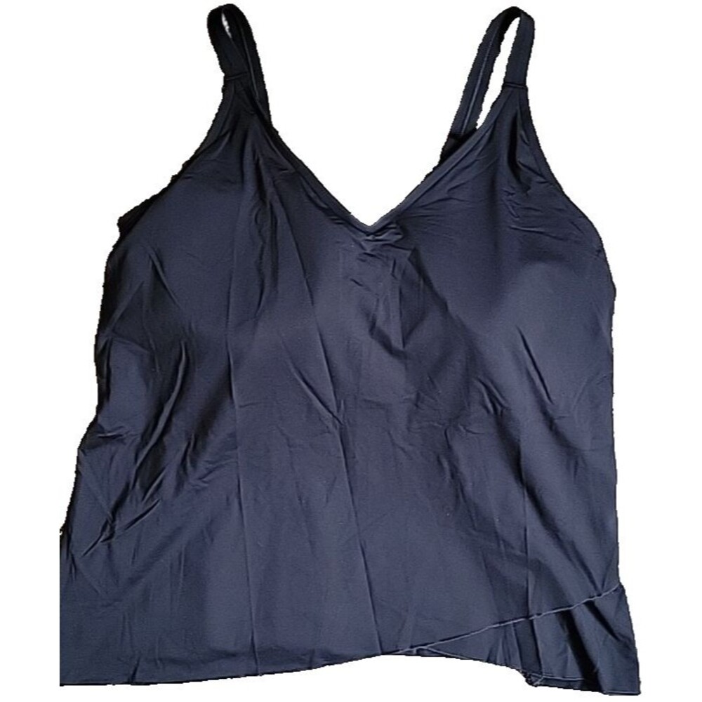 Lands End 1X/L Black Swim Top Women's  Solid Adjustable Straps Tulip Hem TALL S2